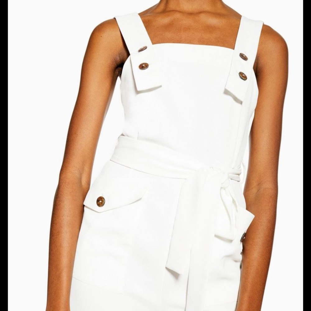 White Pinafore Button Jumpsuit